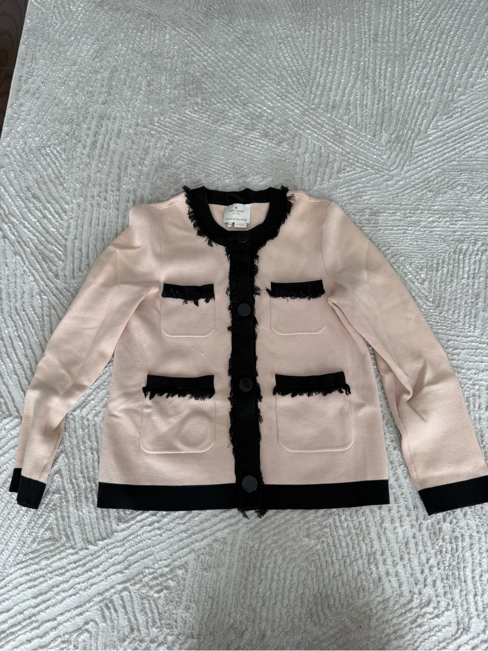 Kate Spade Cardigan Jacket with Black Fringe Trim